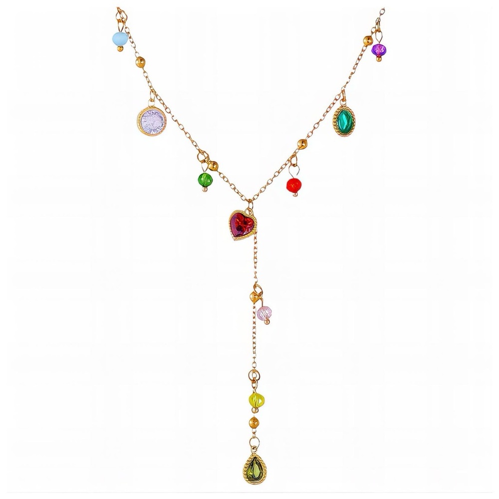 Gold Plated 18k Multicolor Zirconia Charm Y-Drop Necklace -NWT